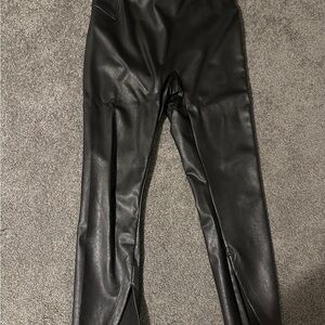 Black Spanx Faux Leather Pants with Slit